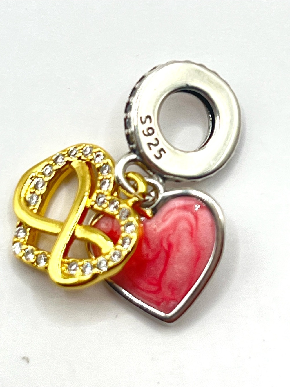 Amieween Sterling Silver s925 Gold & Pink Infinity Heart Charm